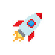 Rocket icon in retro game style. Pixel art. Vector illustration.