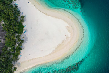 Wall Mural - Aerial top down view with drone of an tropical exotic island paradise with turquoise crystal clear water and pure white sand beach