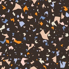 Terrazzo seamless pattern design with hand drawn rocks. Abstract modern background, flat vector illustration