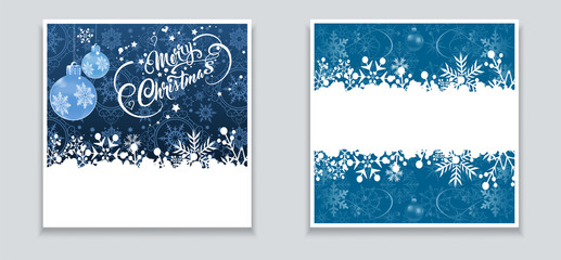 Poster - Christmas cards for your design. Two images with Christmas balls for holiday and New Year decoration. Colors on image: white, blue. Vector illustration