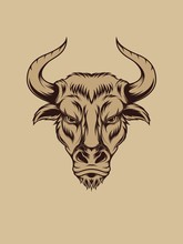 Bull Head Illustration In Vintage Color For Apparel And Other Merchandise
