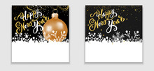 Christmas Cards For Your Design. Colors Image: Golden, White, Black. Two Images With Christmas Balls For Holiday And New Year Decoration. Vector.