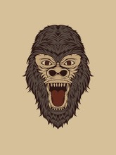 Gorilla Head Illustration In Vintage Color For Apparel And Other Merchandise