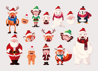 Poster - set of icons christmas with santa claus and animals