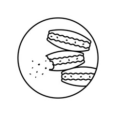 Sticker - Macaroons crums cake food bakery in circle icon. Simple line, outline vector of bakery icons for ui and ux, website or mobile application