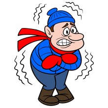 Freezing Cold - A Cartoon Illustration Of A Cold Freezing Man.