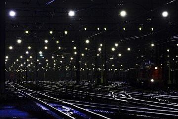 Poster - Beautiful shot of an illuminated railway station at night