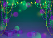 Mardi Gras holiday background with blank space under text. 3D illustration is suitable for greeting cards, invitations, posters, prints. Mixed media