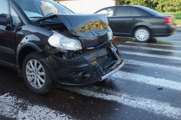 Wall Mural - Car accident. The car crashed on crosswalk on a wet road . 