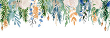 Floral Winter Seamless Border Illustration. Christmas Decoration Print Design Template