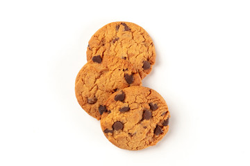 Chocolate chip cookies, gluten free, shot from the top on a white background