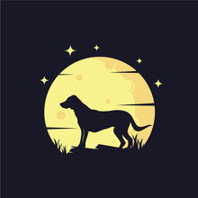Dog With Yellow Moon Background Logo Template