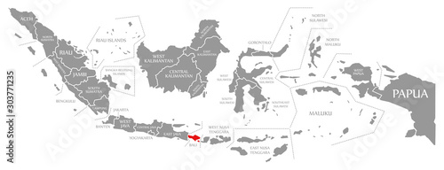 Fotomural Bali red highlighted in map of Indonesia