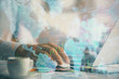 © peshkova - Double exposure of forex graph with man working on computer on background. Concept of market analysis.
