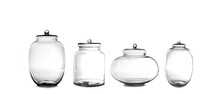 Empty Glass Jars Isolated On White Background