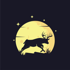 Poster - Deer Silhouette with Moon Background Logo Design Templates