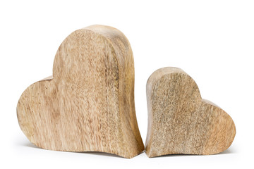 Two wooden hearts on white