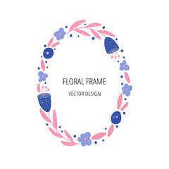 Wall Mural - Floral flat frame template with text space. Spring holiday greeting card.