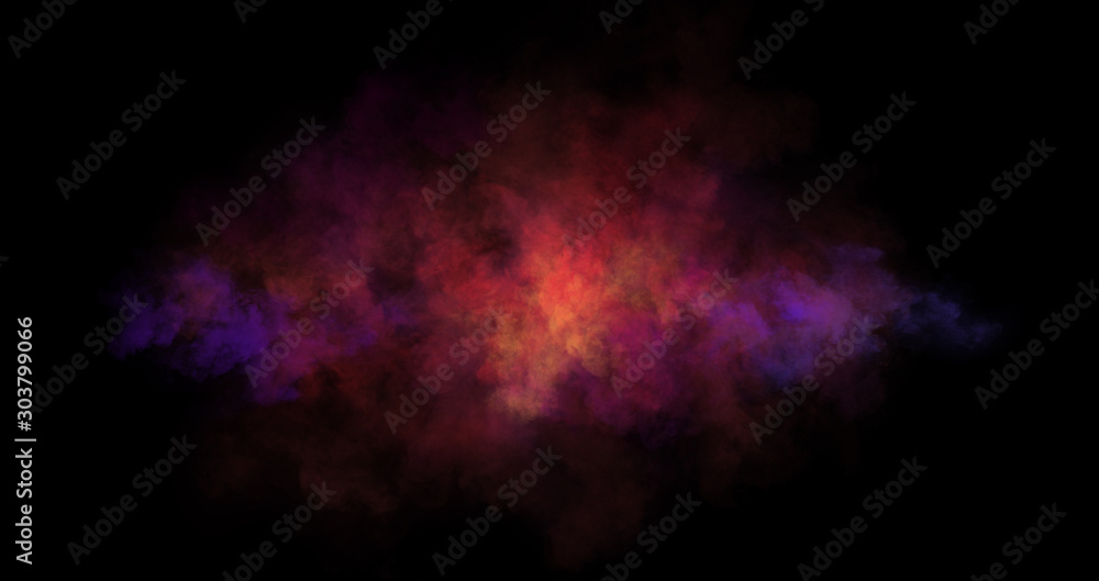 Abstract nebula clouds of color smoke on black texture universe background. Colored fluid powder explosion, dust, galaxy, vape smoke liquid abstract clouds design for banner, web, landing page, cover - obrazy, fototapety, plakaty 