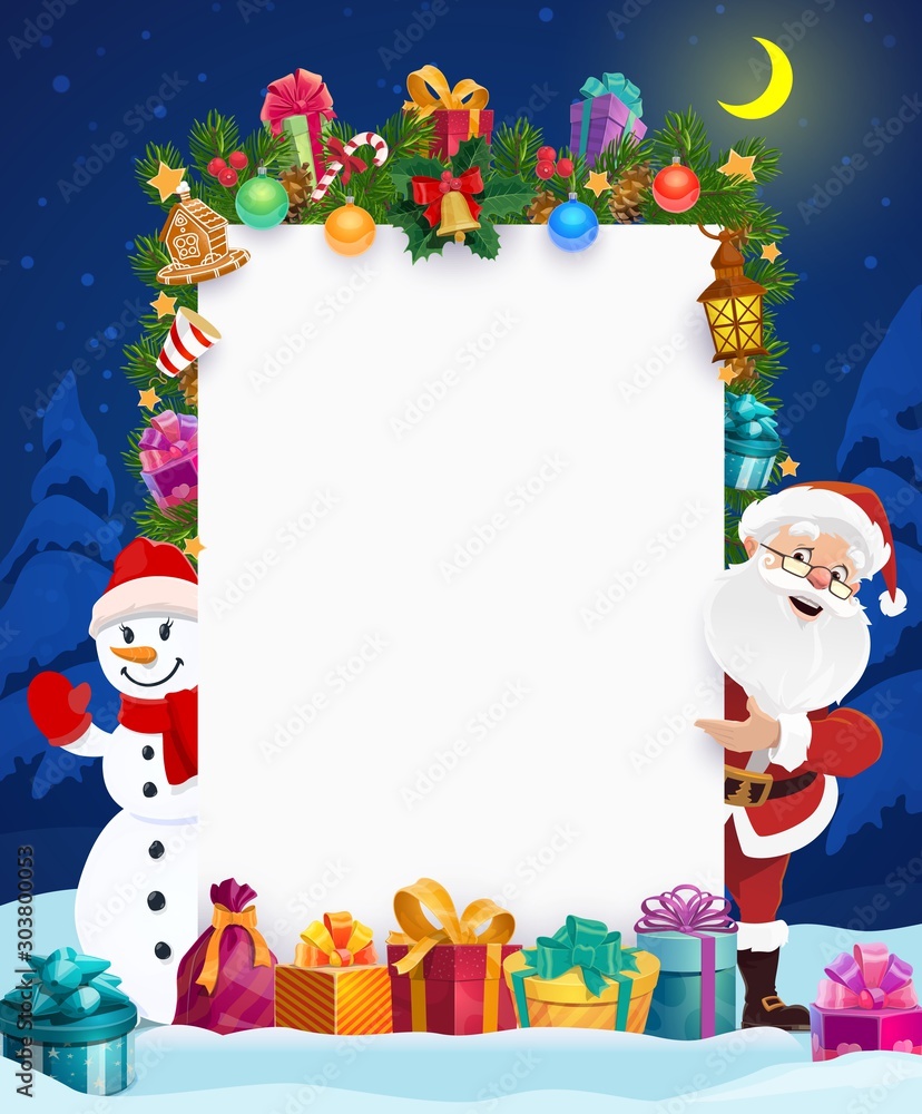 Santa Claus and snowman with blank Christmas card Stock Vector | Adobe ...