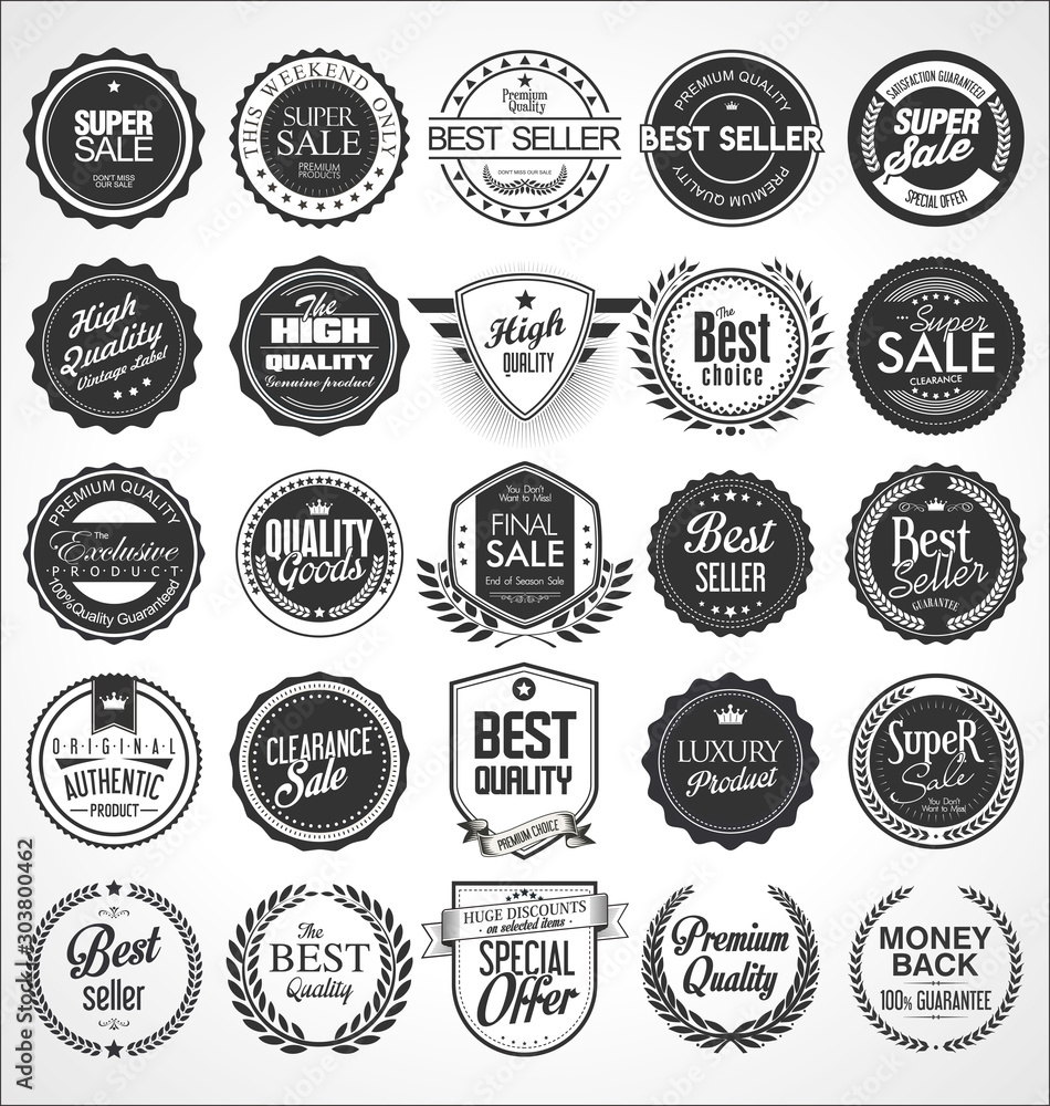 collection retro vintage badges and labels  - obrazy, fototapety, plakaty 