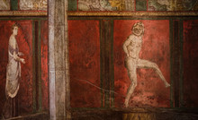 Ancient Rome, Detail Of The Ancient Painting In The Villa Of The Mysteries In Pompeii. Pompeii Was Destroyed By The Volcanic Eruption Of Vesuvius In 79 BC