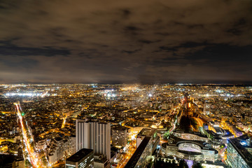 Paris night view aerial panorama