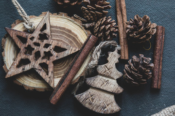 Wall Mural - Christmas gingerbread cookies and wooden Christmas tree toys