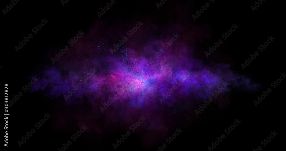Abstract nebulae clouds of color smoke on black texture universe background. Colored fluid powder explosion, dust, galaxy, vape smoke liquid abstract clouds design for banner, web, landing page, cover - obrazy, fototapety, plakaty 