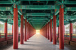 Woljeonggyo covered bridge with perfectly aligned red colonnade Gyeongju South Korea