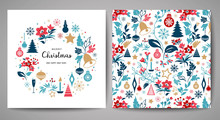 Merry Christmas Greeting Card. Hand Drawn Illustration. Winter Theme Greeting Card.