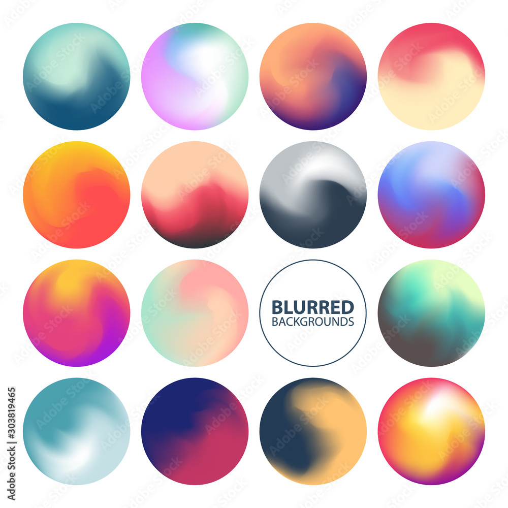 Blurred circle backgrounds set with modern abstract color gradient patterns. Colourful gradient orbs collection for your design. Vector illustration. - obrazy, fototapety, plakaty 