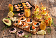 Assorted Of Finger Food, Buffet Food With Verrine And Canape- Festive Table