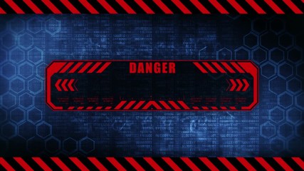 Danger message with copy space. Hexagon geometric design and binary numbers background. Digital screens frame. Game design GUI. Technology concept.