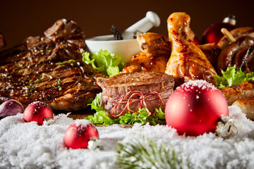 Festive Christmas barbecue with assorted meat