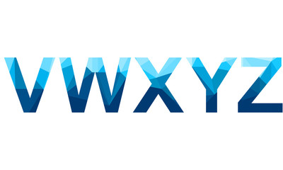 Wall Mural - set of blue vector polygon letters from v to z fonts. low poly illustration of flat design.