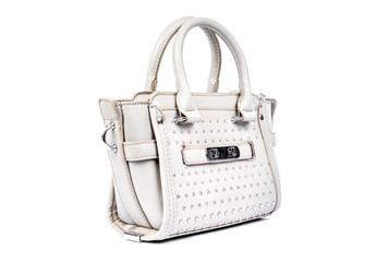 Gray leather bags for women, separated from the white background.