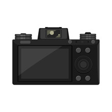 Trendy Mirrorless Camera Back Side View With High Detailed Illustrated For Your Design. Flat And Solid Color Vector Illustration Icon Design.