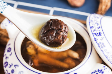 Poster - Chinese food stew，Mushroom stewed chicken soup， and nutritious . Good for health.