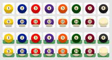 Set Of Pool Balls Icons. Flat Colors