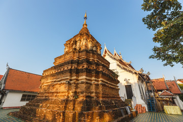 The ancient pagoda in Wat Chedlin in Chiang Mai