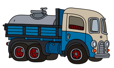 Wall Mural - The vectorized hand drawing of a funny classic blue and white dairy tank truck