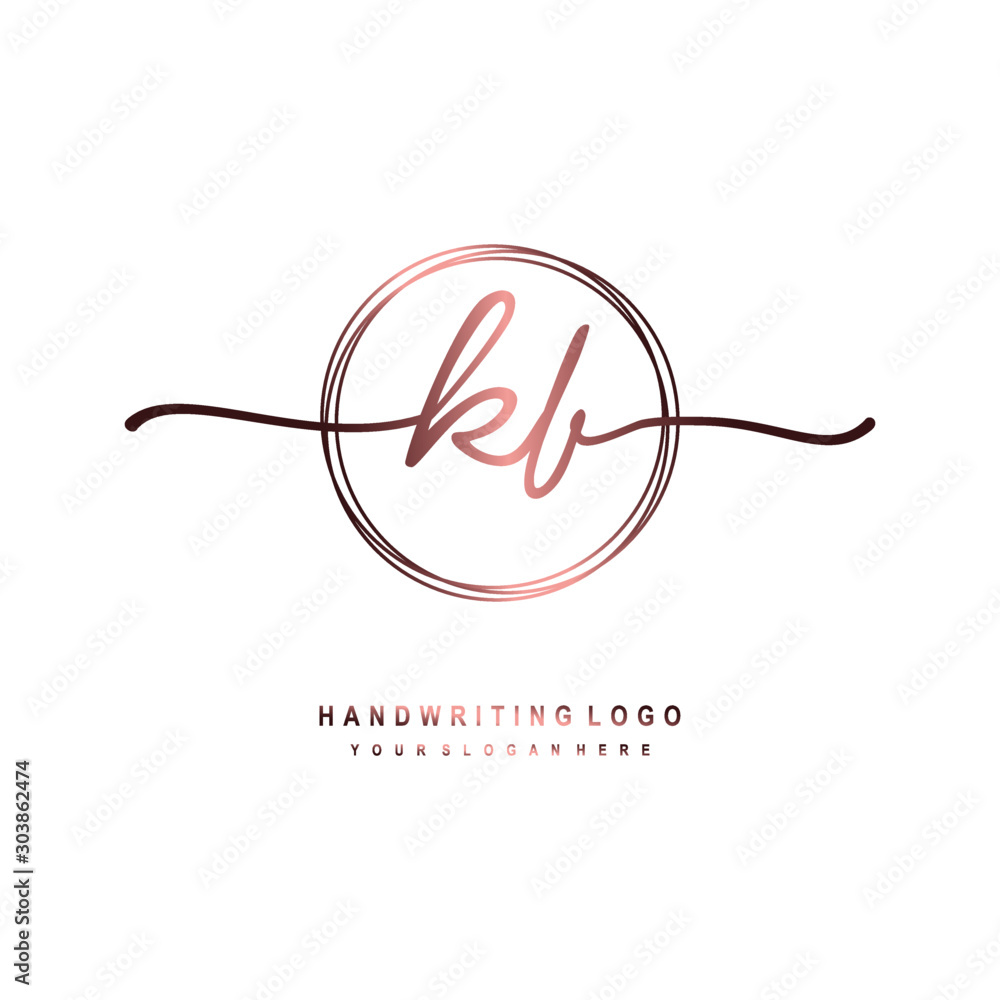 KB Initial handwriting logo design with circle lines dark pink ...