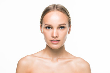 young woman with perfect skin beauty spa salon isolated on white background