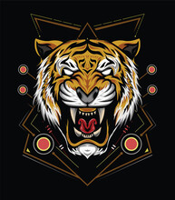 Tiger Logo Vector. The Tiger Head Illustration On The Black Background