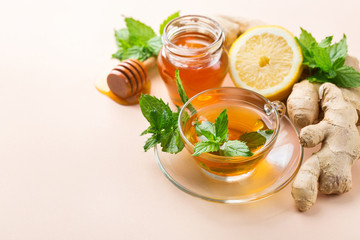 Sticker - Ginger tea with lemon, mint and honey for flu cold