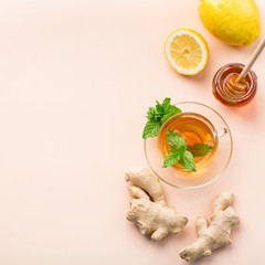 Wall Mural - Ginger tea with lemon, mint and honey for flu cold