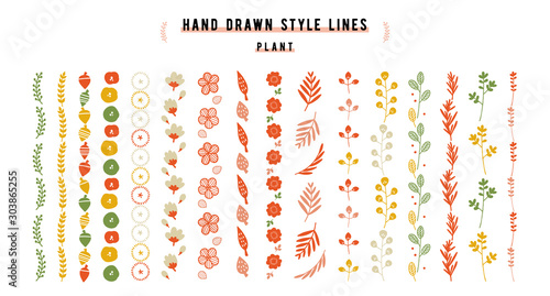 植物の飾り罫のセット（タテ）