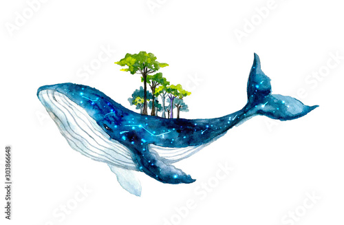 Cute watercolor whale. Dreams illustrations Canvas Print