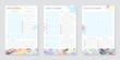 Vector planner templates with hand drawn shapes and textures in pastel colors.Organizer and schedule with place for notes,goals and to do list.Trendy minimalistic style.Abstract modern design.